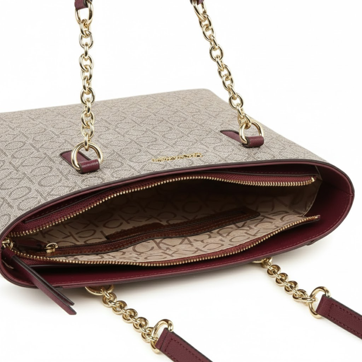 Calvin Klein Monogram Print Tote Bag Shoulder Bag Women - BEG - Beige