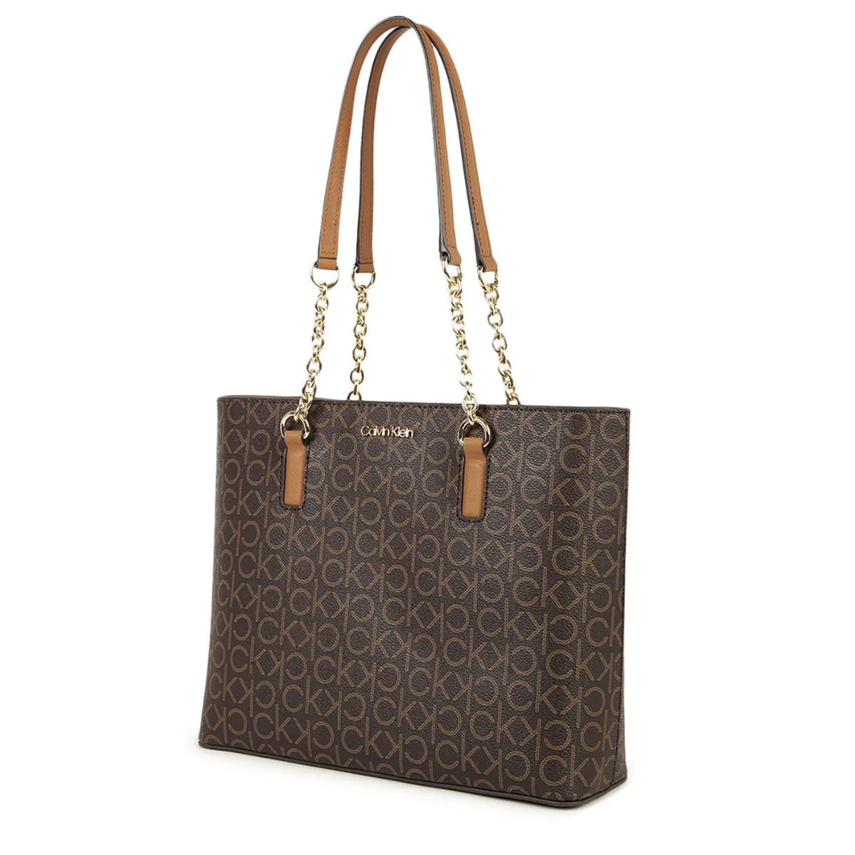 Calvin Klein Monogram Print Tote Bag Shoulder Bag Women - BRN - Brown