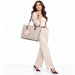 Calvin Klein Monogram Print Tote Bag Shoulder Bag Women -CB2 - White combo