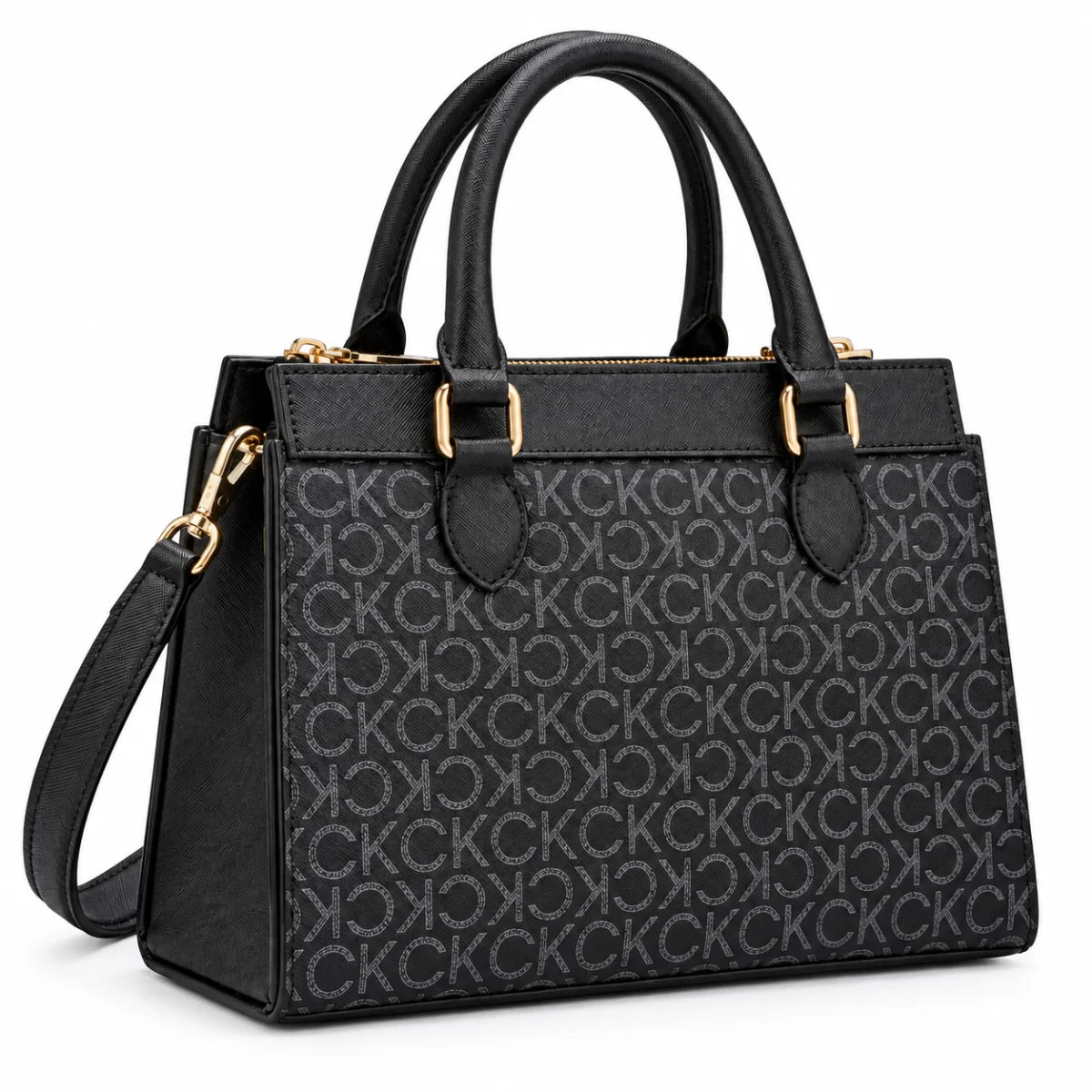 Calvin Klein Monogram Satchel Handbag Bag Women - BLK - Black