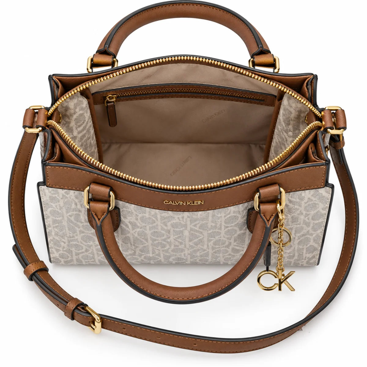 Calvin Klein Monogram Satchel Handbag Bag Women - OFFWHT - Off White