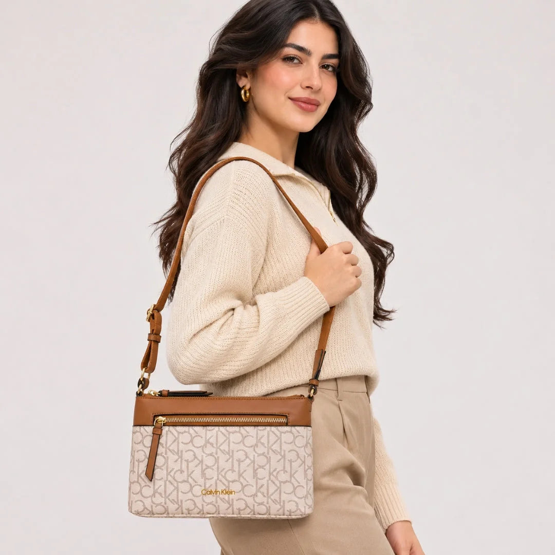 Calvin Klein Monogram Shoulder Bag Women CB18 - Beige
