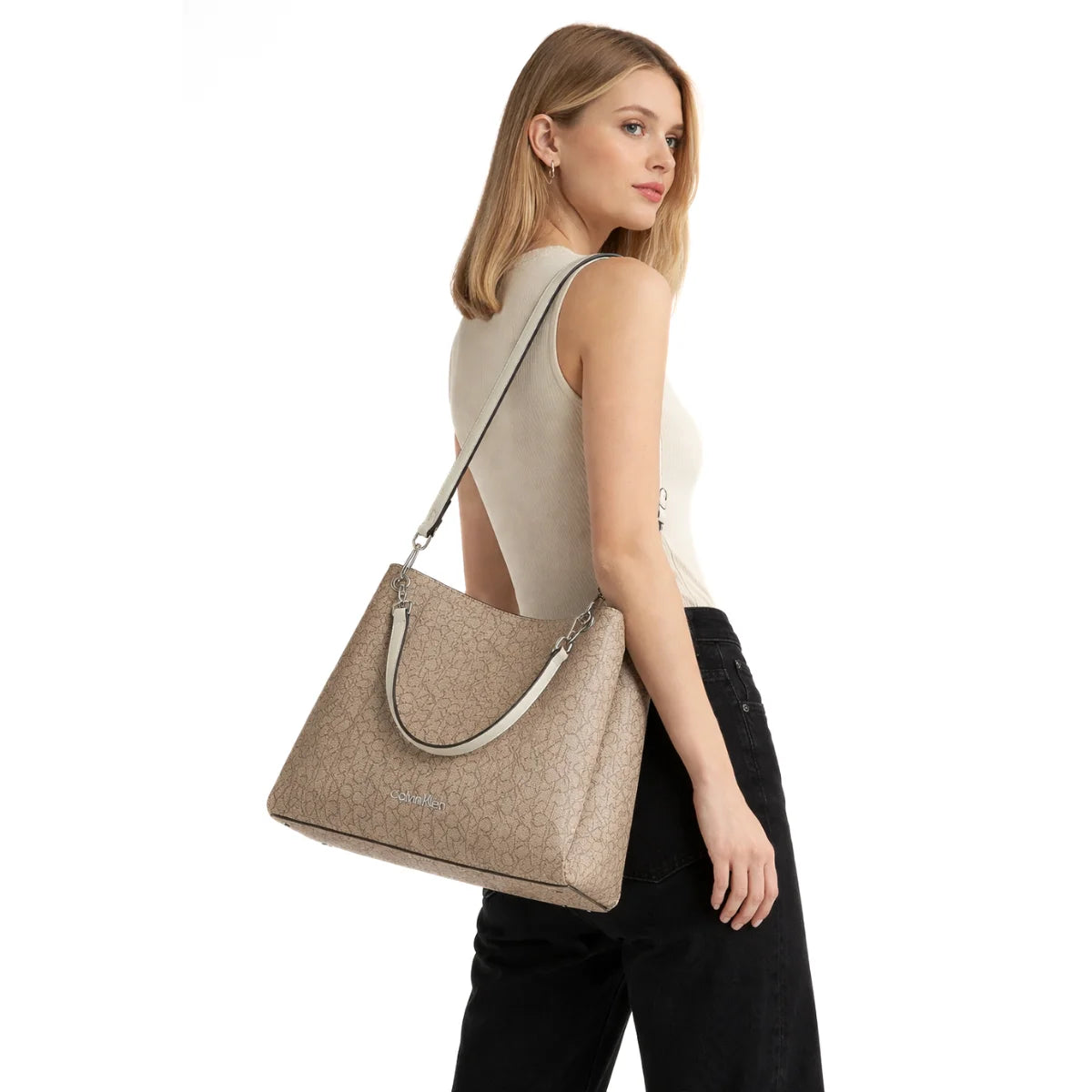 Calvin Klein Monogram Tote Bag - BEG - Beige