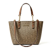 Calvin Klein Monogram Tote Bag Small Handbag Women - BEGBRN - Beige-Brown