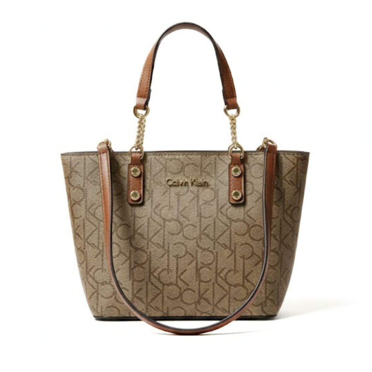 Calvin Klein Monogram Tote Bag Small Handbag Women - BEGBRN - Beige-Brown
