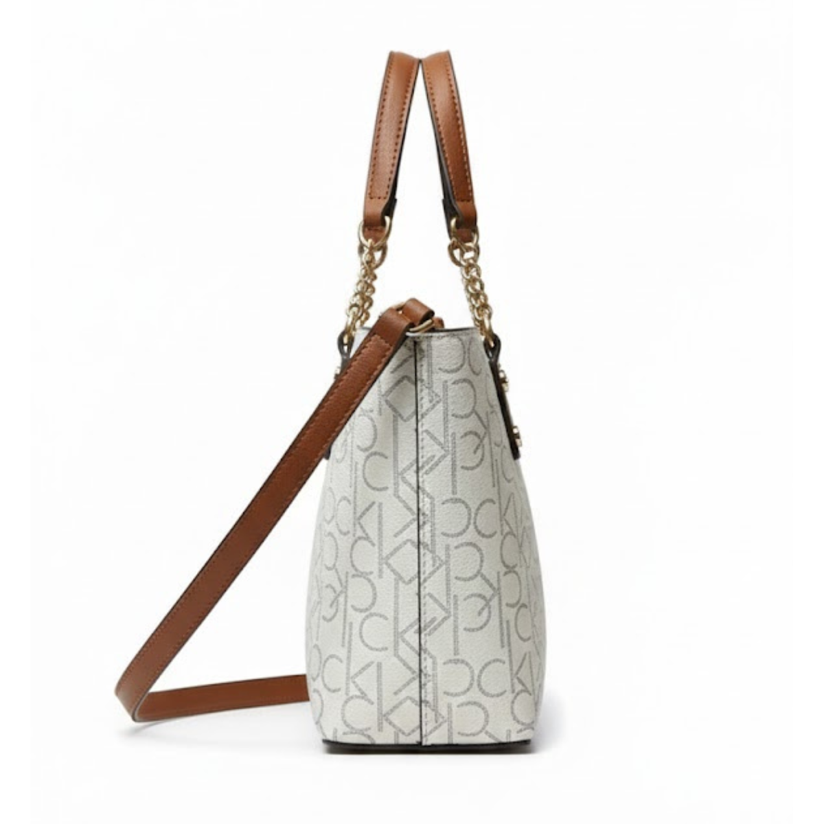 Calvin Klein Monogram Tote Bag Small Handbag Women - BEGBRN - Beige-Brown