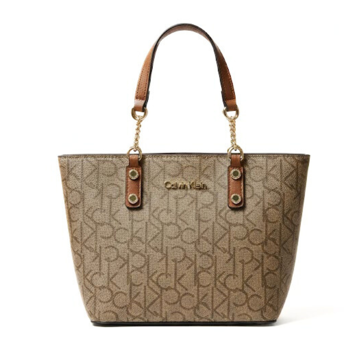 Calvin Klein Monogram Tote Bag Small Handbag Women - BEGBRN - Beige-Brown