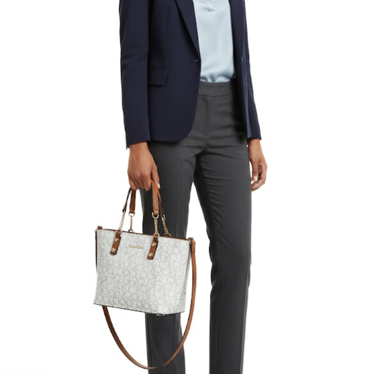 Calvin Klein Monogram Tote Bag Small Handbag Women - BEGBRN - Beige-Brown