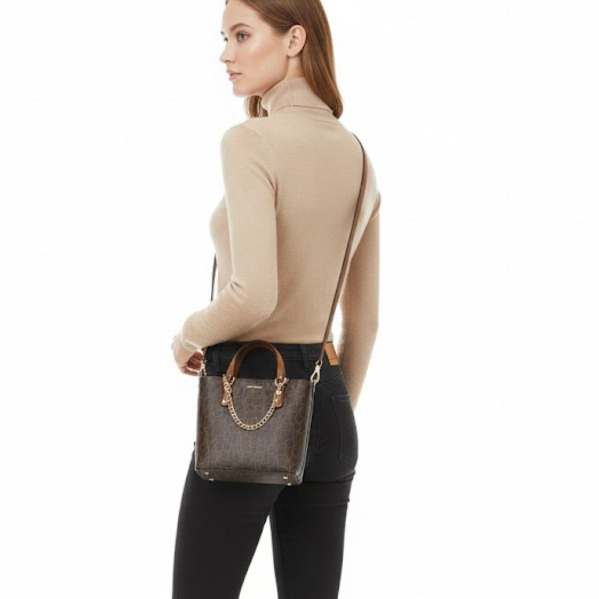 Calvin Klein Monogram Tote Bag Small Handbag Women - BRN - Brown