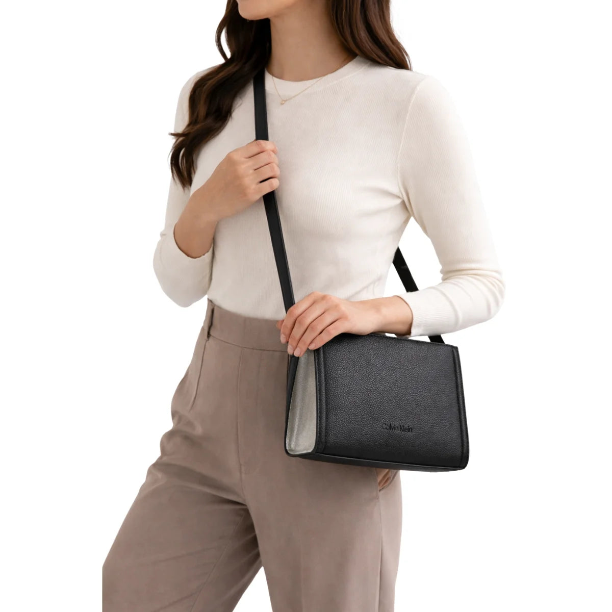 Calvin Klein Pebble Leather Shoulder Bag Women - BLK - Black