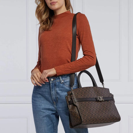 Calvin Klein Re-Lock Tote W-Belt Mono Handbag K60K608874-BRN - Brown