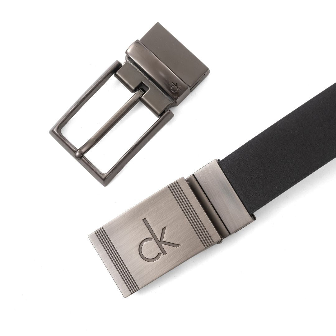 Calvin Klein Reversible Leather Belt with Two Buckles – Black/Brown