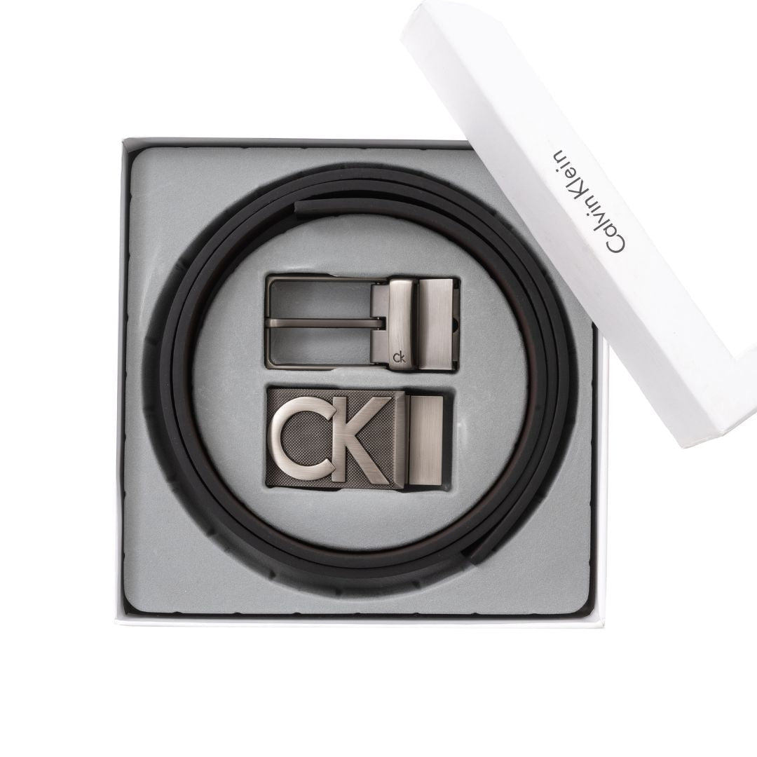 Calvin Klein Reversible Leather Belt with Two Buckles – Black/Brown
