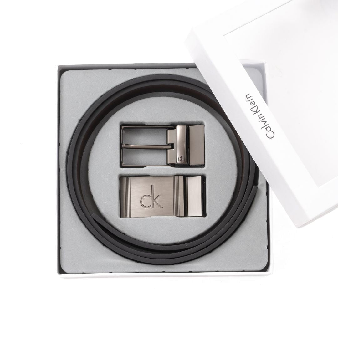 Calvin Klein Reversible Leather Belt with Two Buckles – Black/Brown