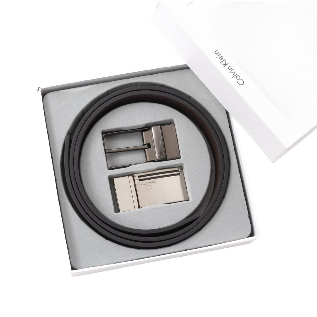 Calvin Klein Reversible Leather Belt with Two Buckles – Black/Brown