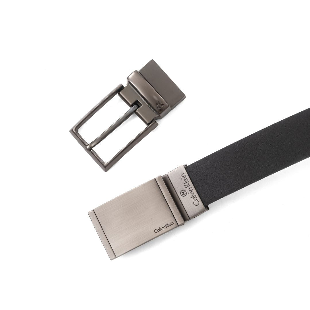 Calvin Klein Reversible Leather Belt with Two Buckles – Black/Brown