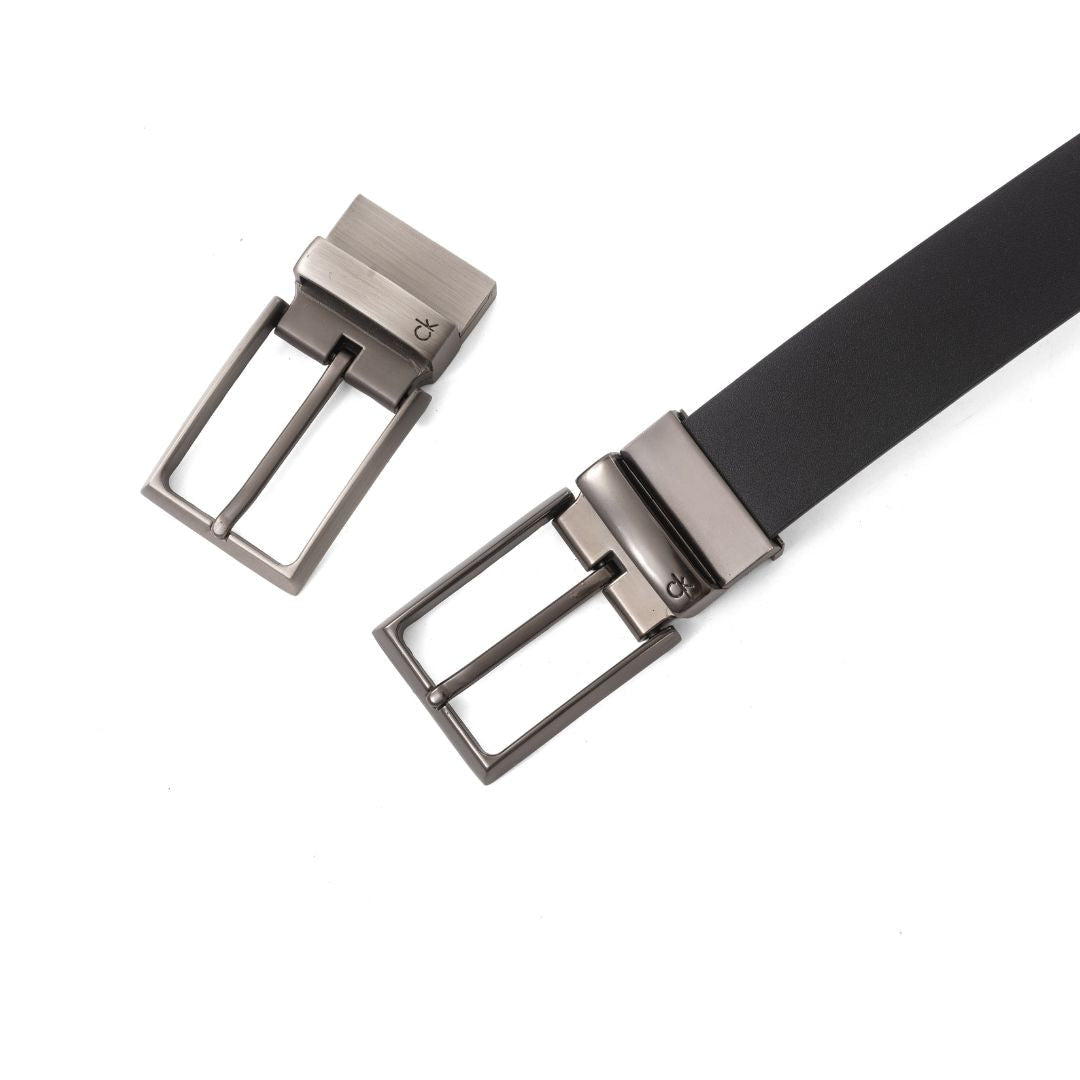 Calvin Klein Reversible Leather Belt with Two Buckles – Black/Brown