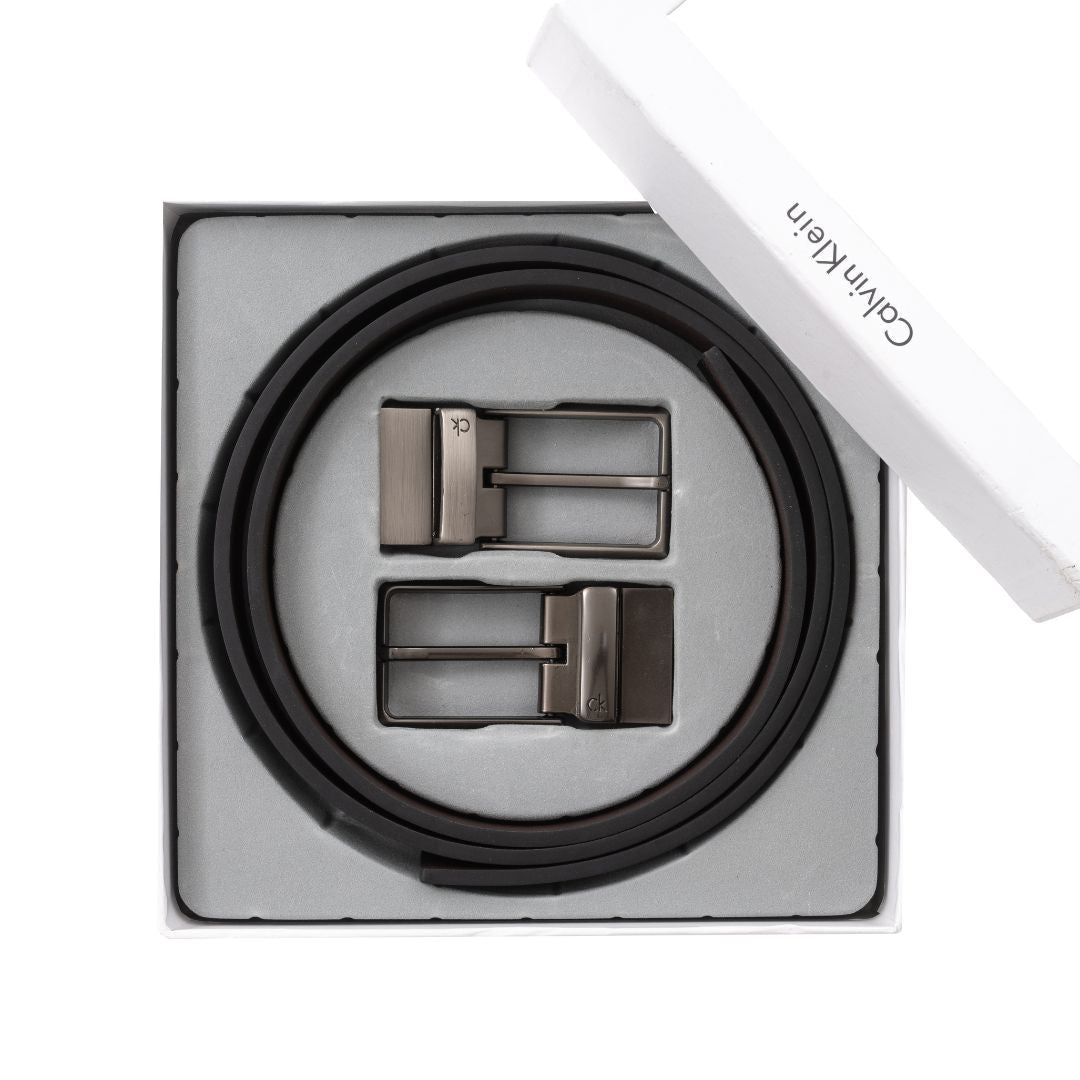 Calvin Klein Reversible Leather Belt with Two Buckles – Black/Brown