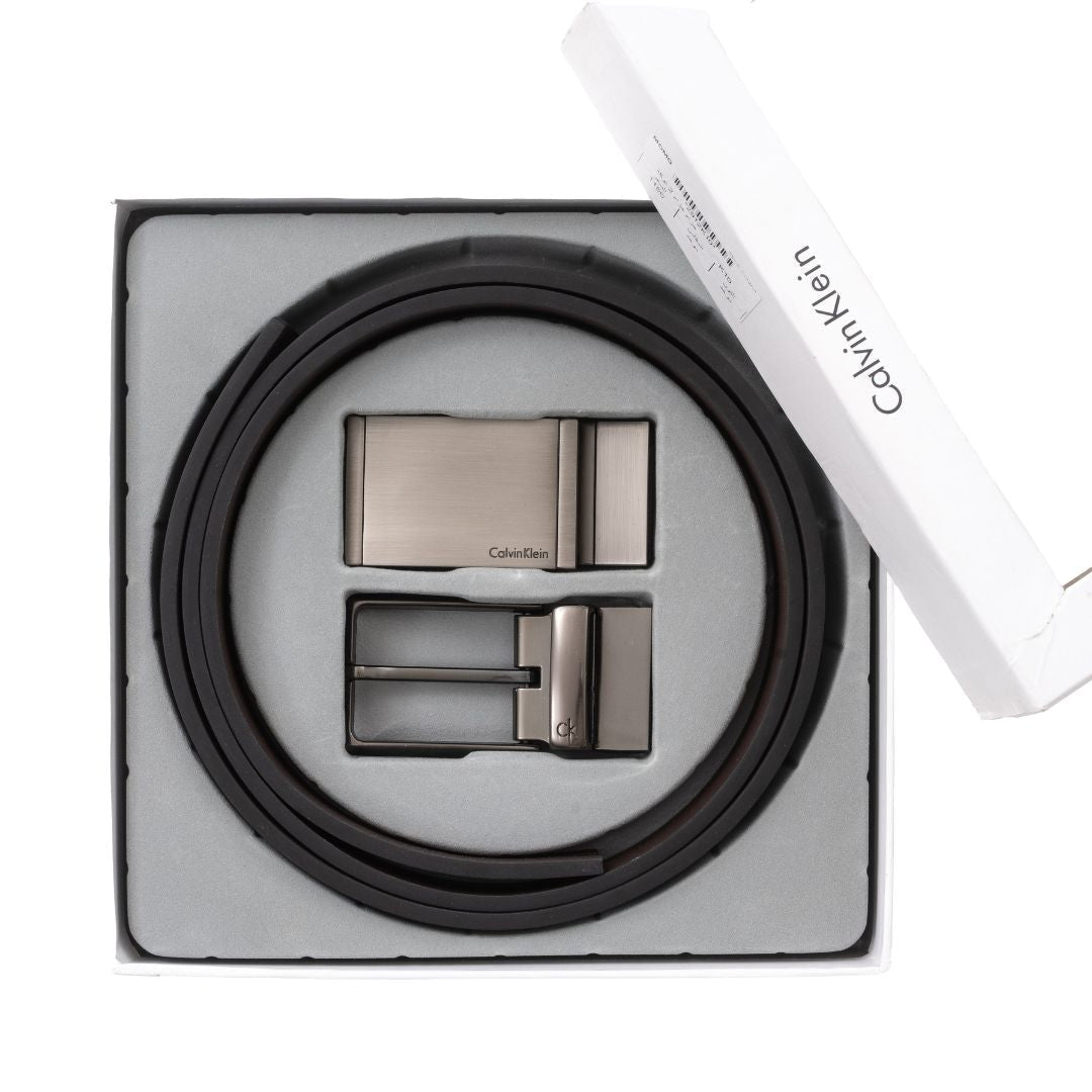 Calvin Klein Reversible Leather Belt with Two Buckles – Black/Brown