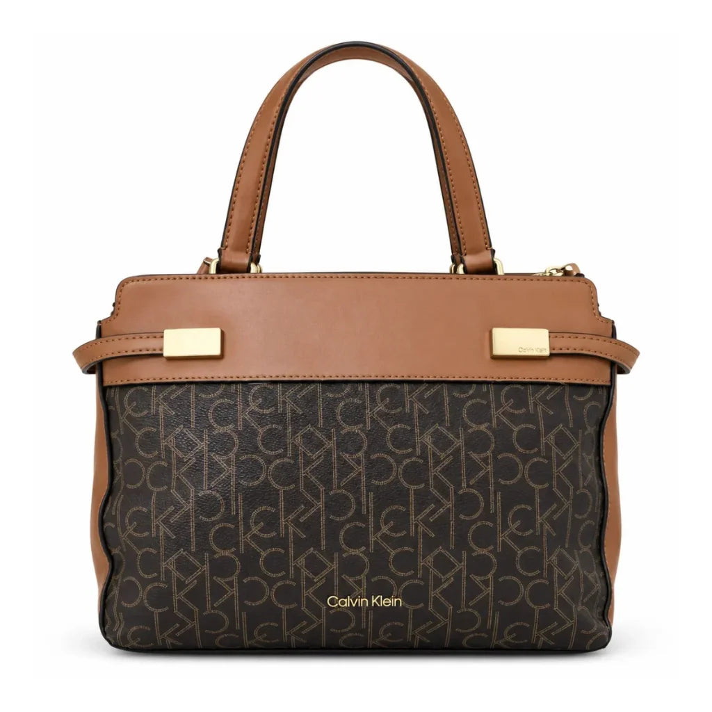 Calvin Klein Signature Monogram Satchel Bag- DBR - Dark Brown