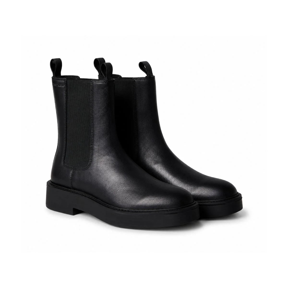 Calvin Klein Stacked Heel Leather Boots Women - BLK - Black / 36