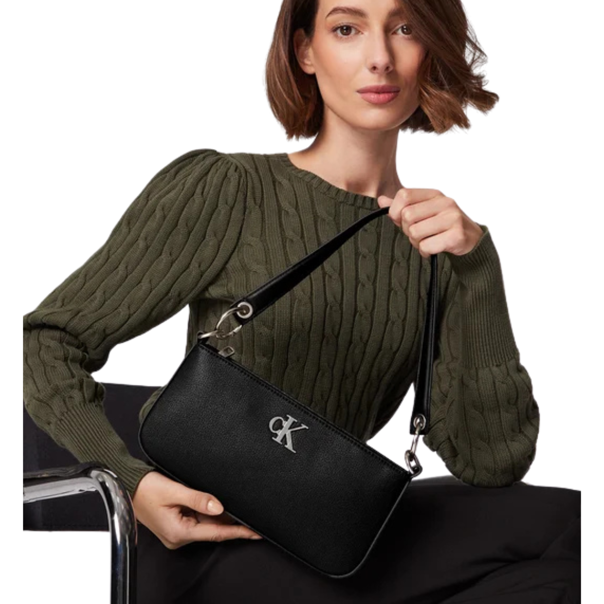 Calvin Klein Texture PU Shoulder Bag Women - BLK - Black