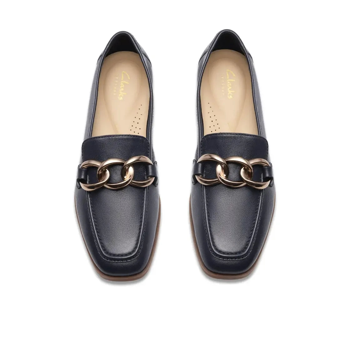 Clarks Sarafyna Iris Navy Leather Loafers,Slip Ons - BIU