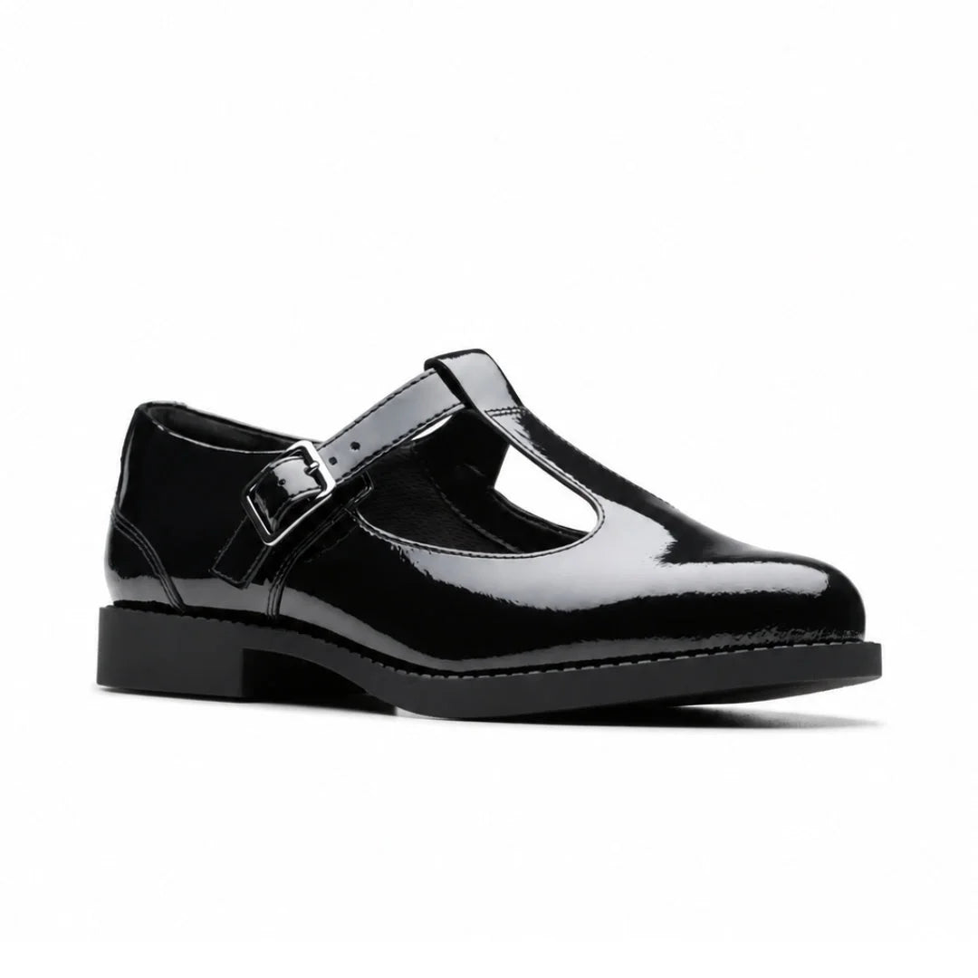 Clarks Tapa Hope Youth Black Patent Women - BLK - Cyan / 35