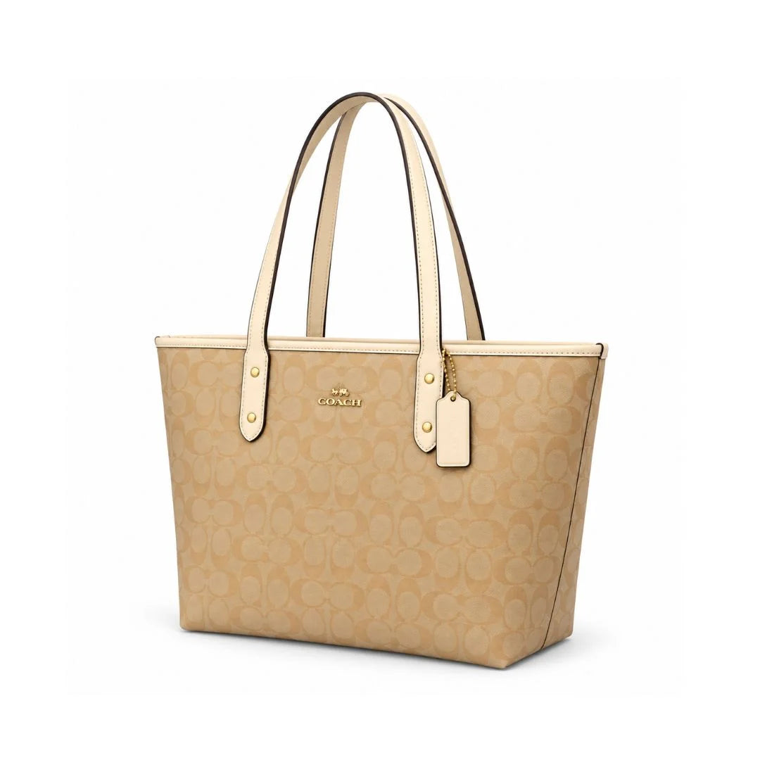 COACH City Tote Signature Canvas Bag - BEG - Beige