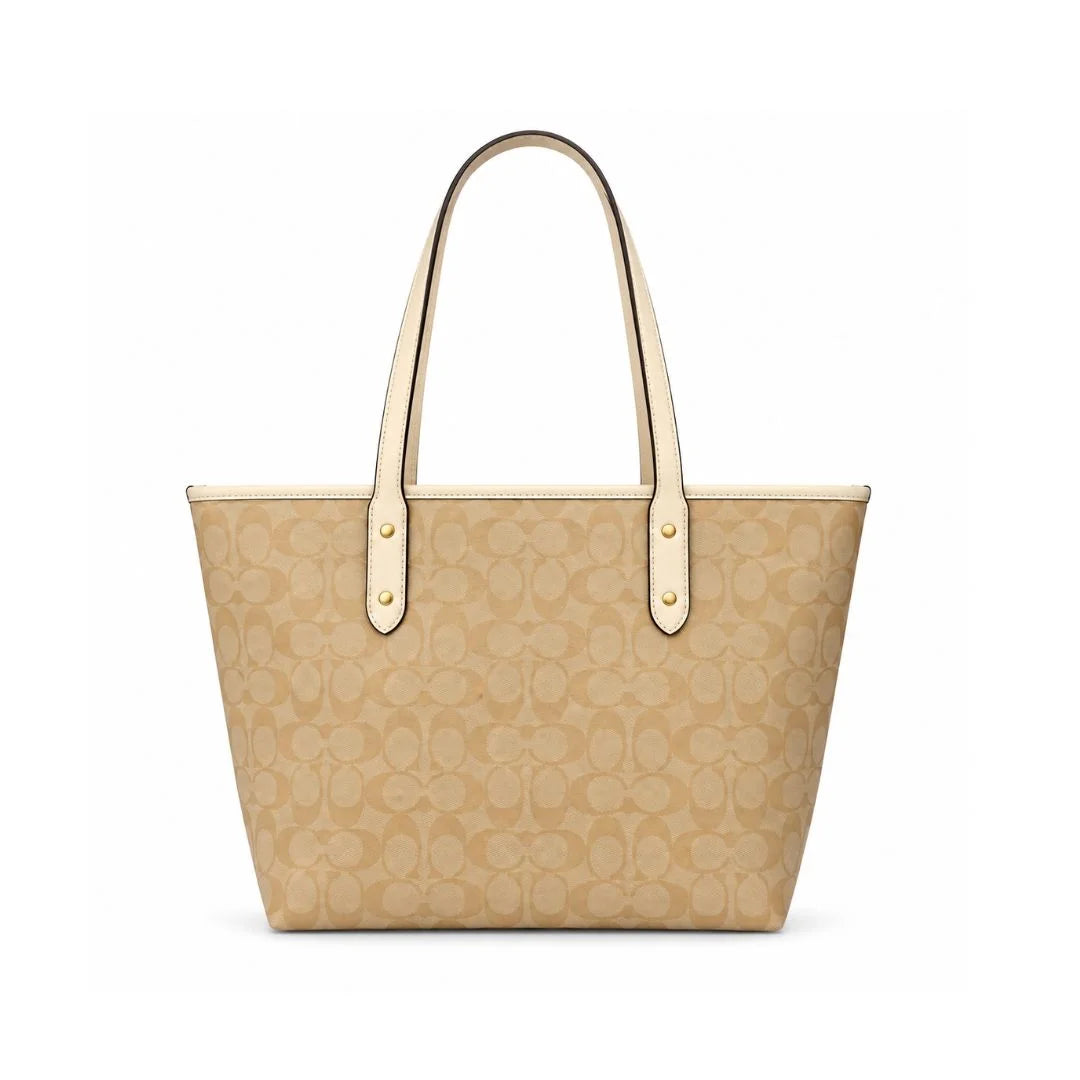 COACH City Tote Signature Canvas Bag - BEG - Beige