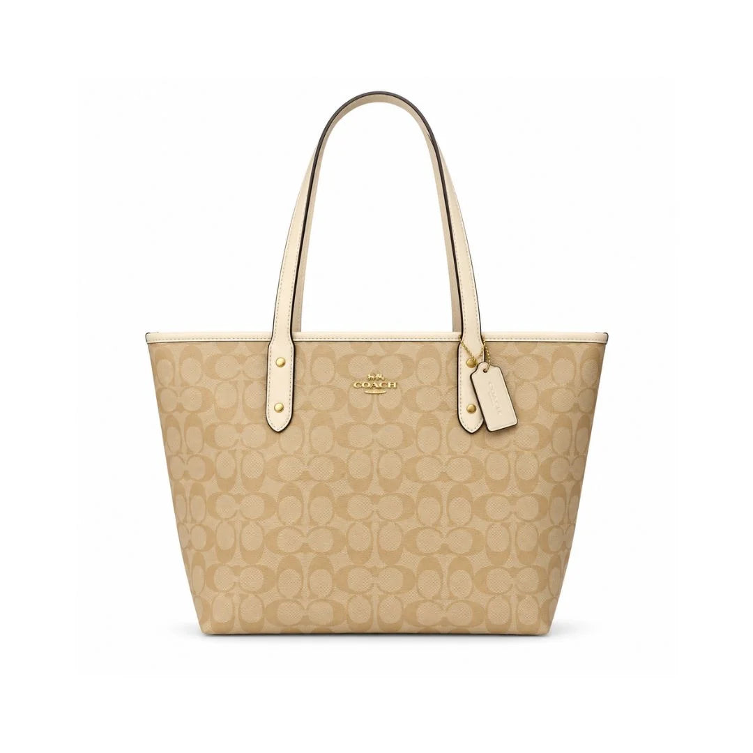COACH City Tote Signature Canvas Bag - BEG - Beige