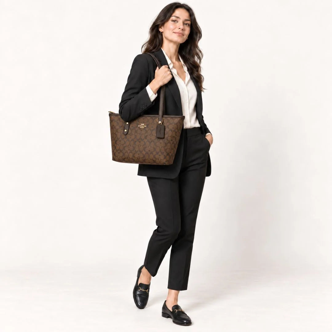COACH City Tote Signature Canvas Bag - BRN - Brown