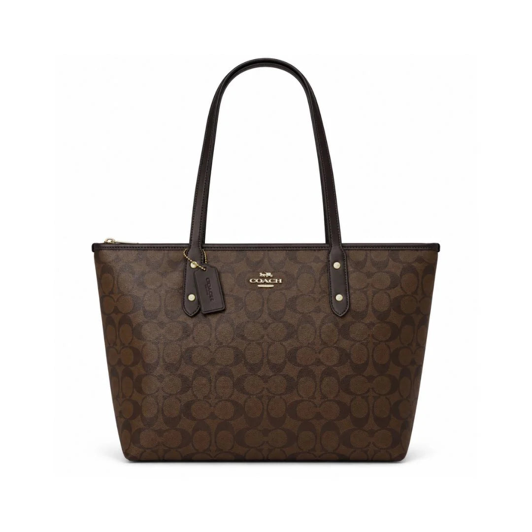 COACH City Tote Signature Canvas Bag - BRN - Brown