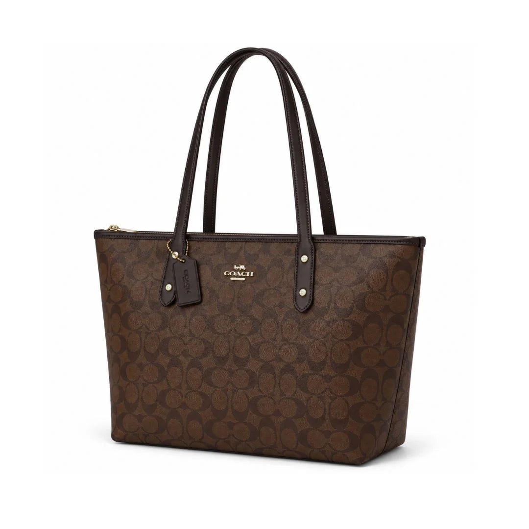 COACH City Tote Signature Canvas Bag - BRN - Brown