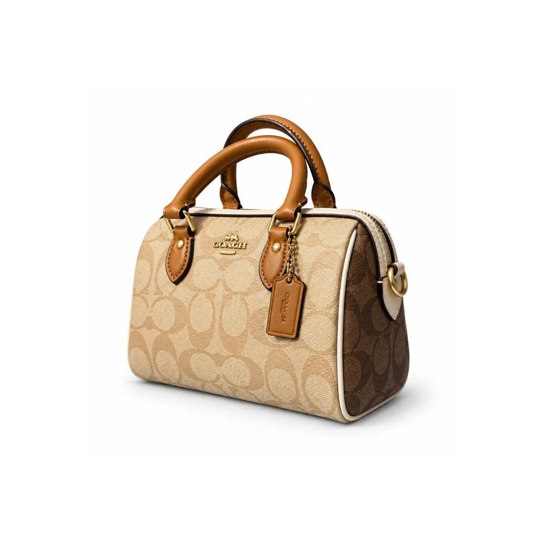 COACH Mini Rowan In Blocked Signature Canvas - BEG - Beige