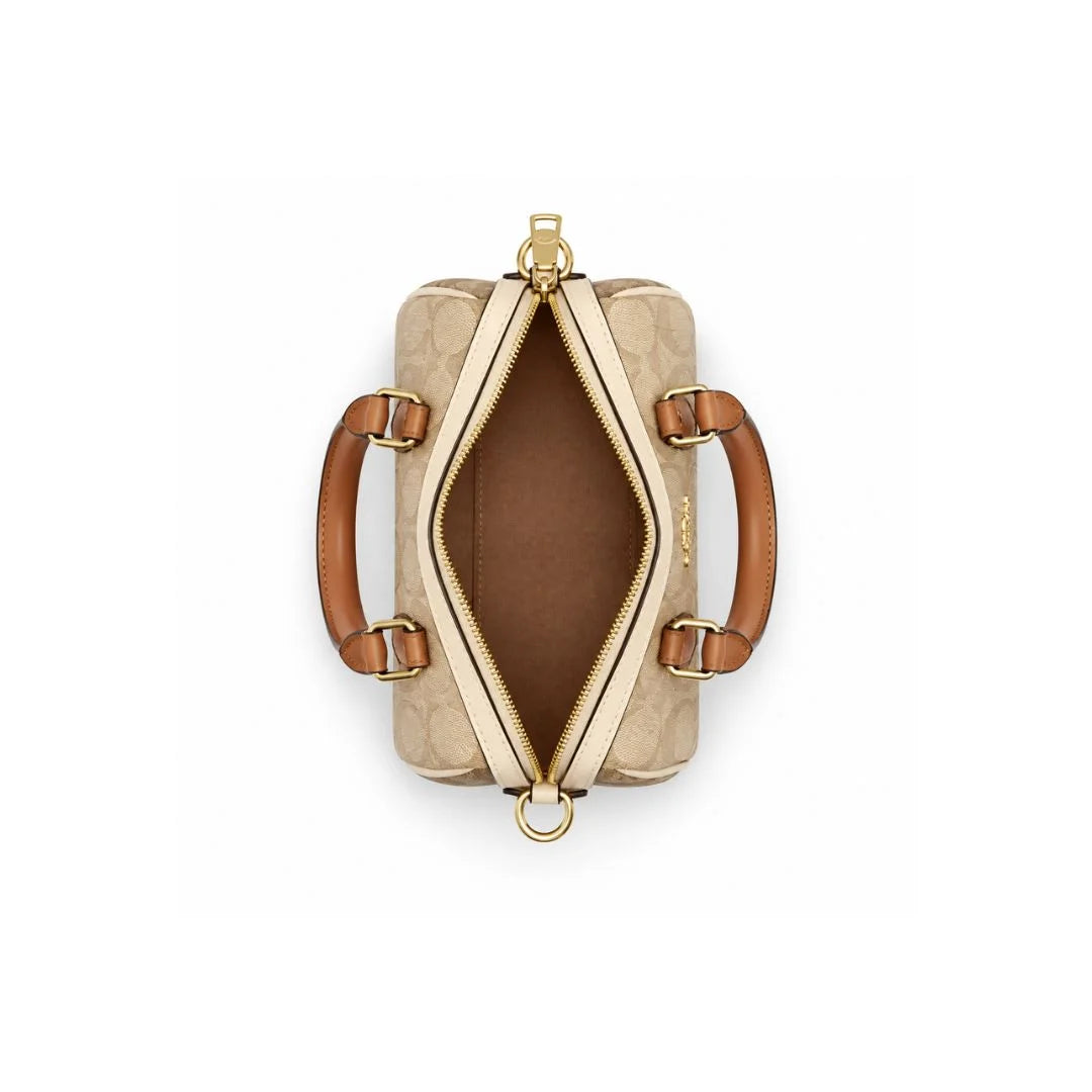 COACH Mini Rowan In Blocked Signature Canvas - BEG - Beige