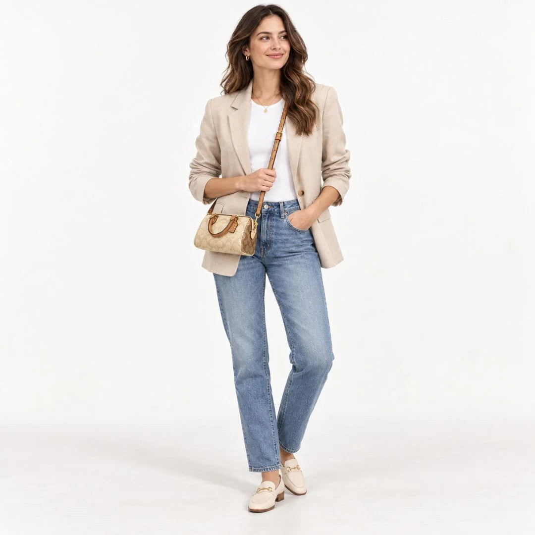 COACH Mini Rowan In Blocked Signature Canvas - BEG - Beige