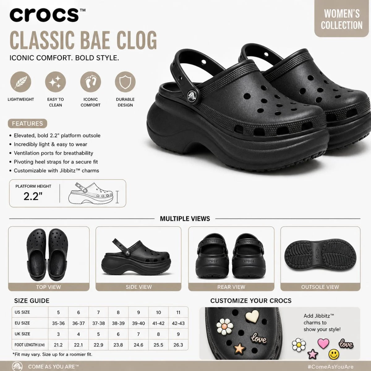Crocs Baya Platform Clogs - BLK