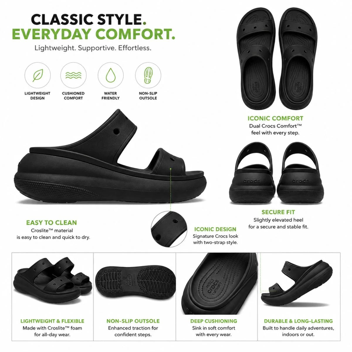 Crocs Classic Crush Shimmer Women Sandal - BLK