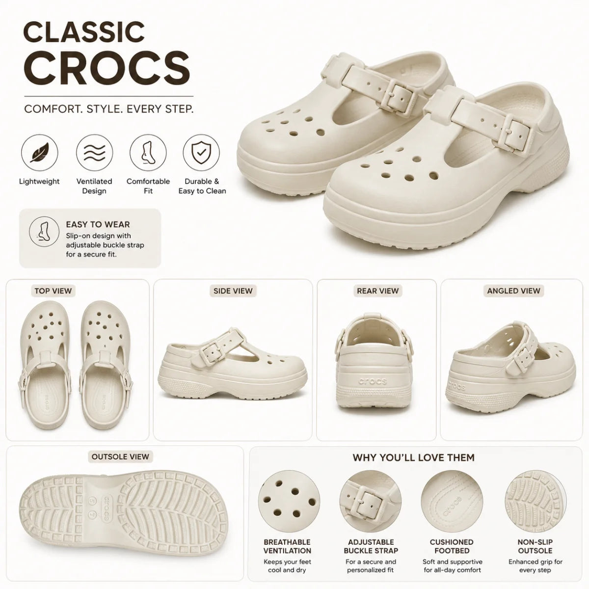 Crocs Classic Mary Jane Clog - OFFWHT