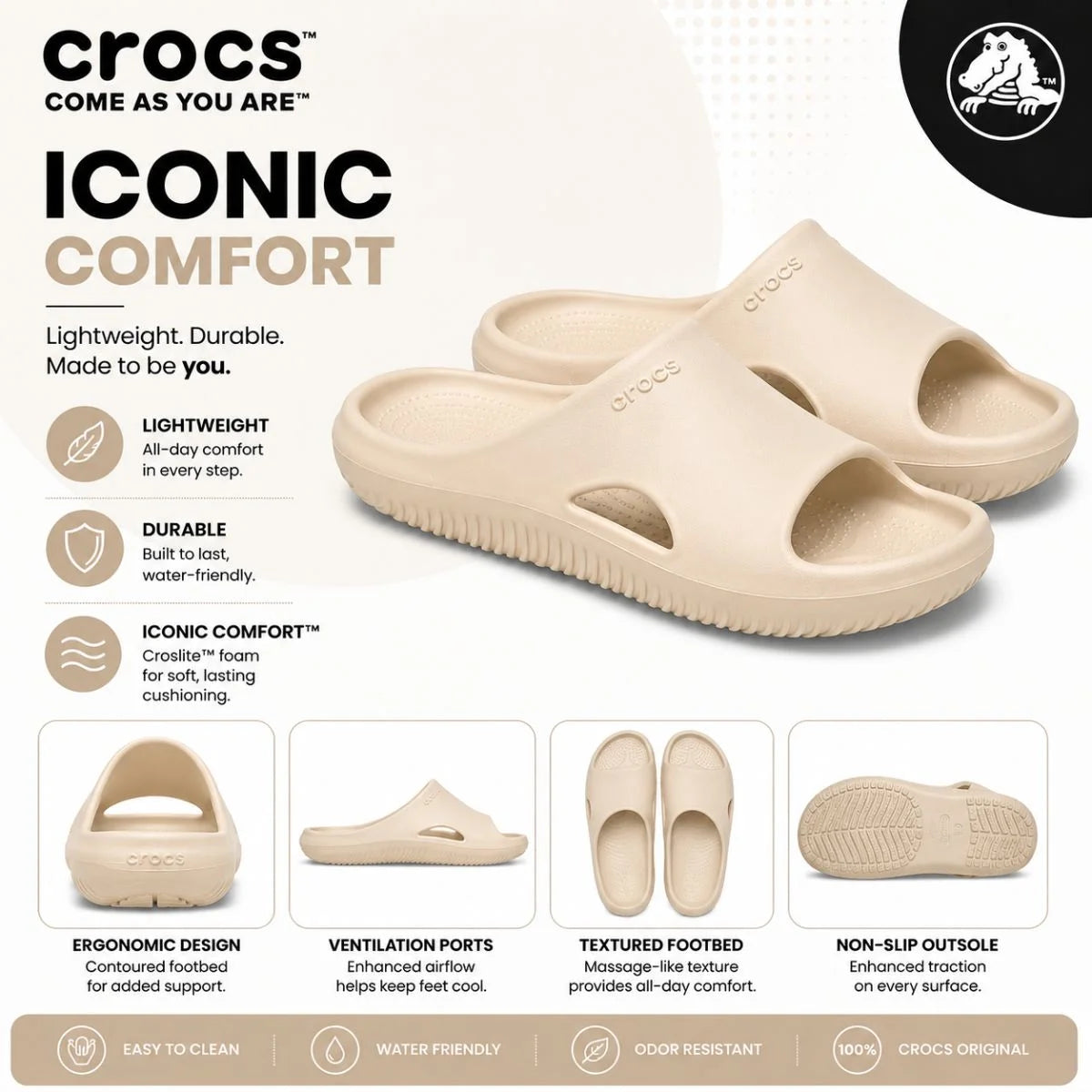 Crocs Clog Milo Recovery Slide - BEG