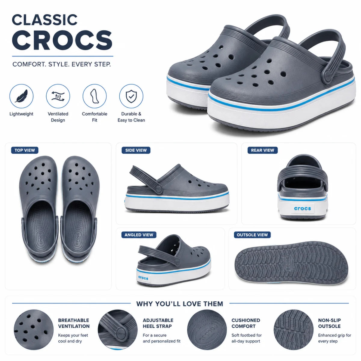Crocs Off Court Clog - GRYBLU