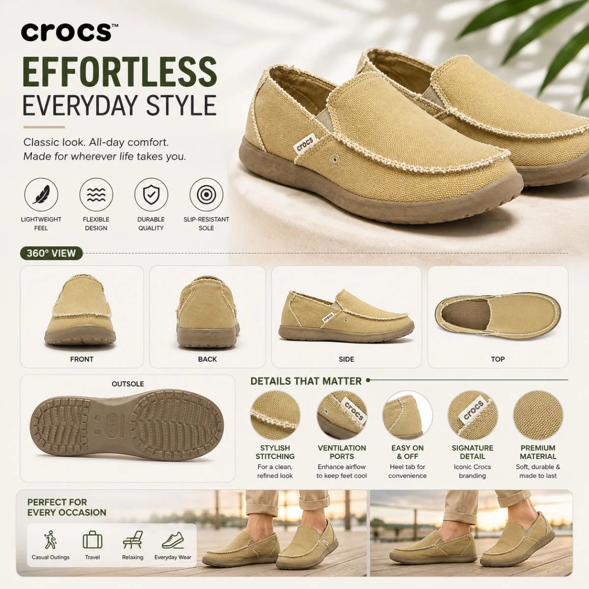 Crocs Santa Cruz Clean Cut Loafers - KHK