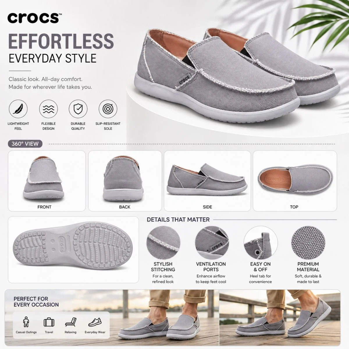 Crocs Santa Cruz Men Loafers - GRY