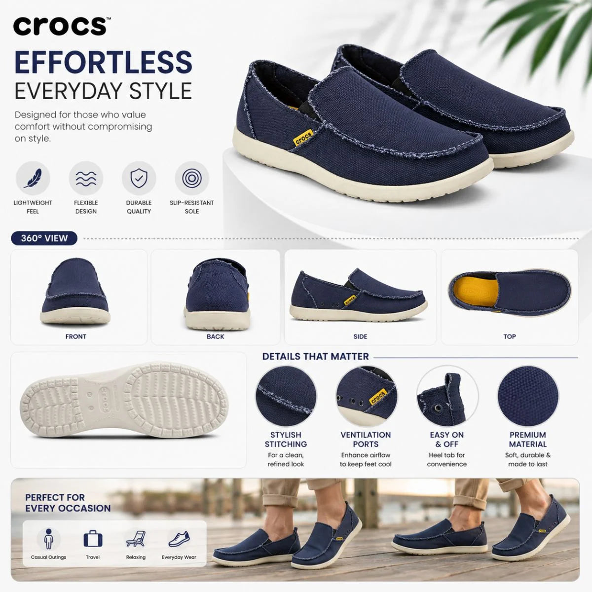 Crocs Santa Cruz Slip on Loafers Men - NVY