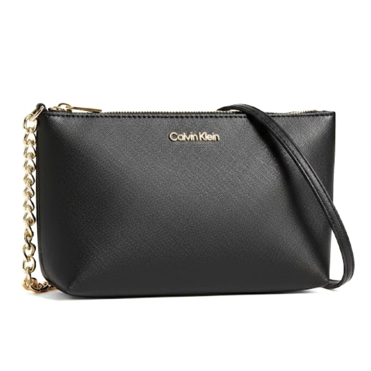 Calvin Klein Metallic Chain Accent Sling Bag Crossbody Women - BLK - Black