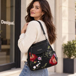 Desigual Embroidered Backpack Handbag Women - BLKFLW - Black