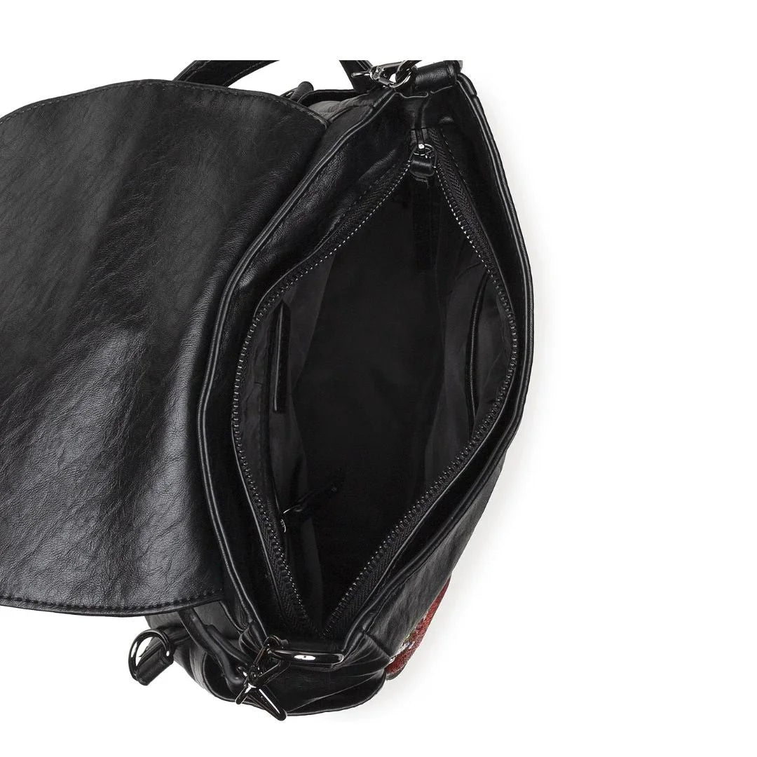 Desigual Embroidered Backpack Handbag Women - BLKFLW - Black