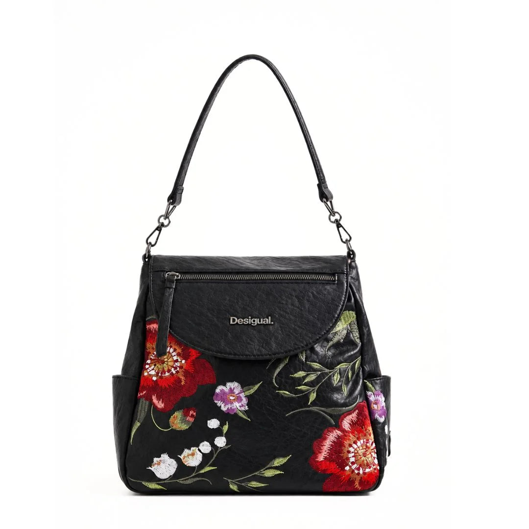Desigual Embroidered Backpack Handbag Women - BLKFLW - Black