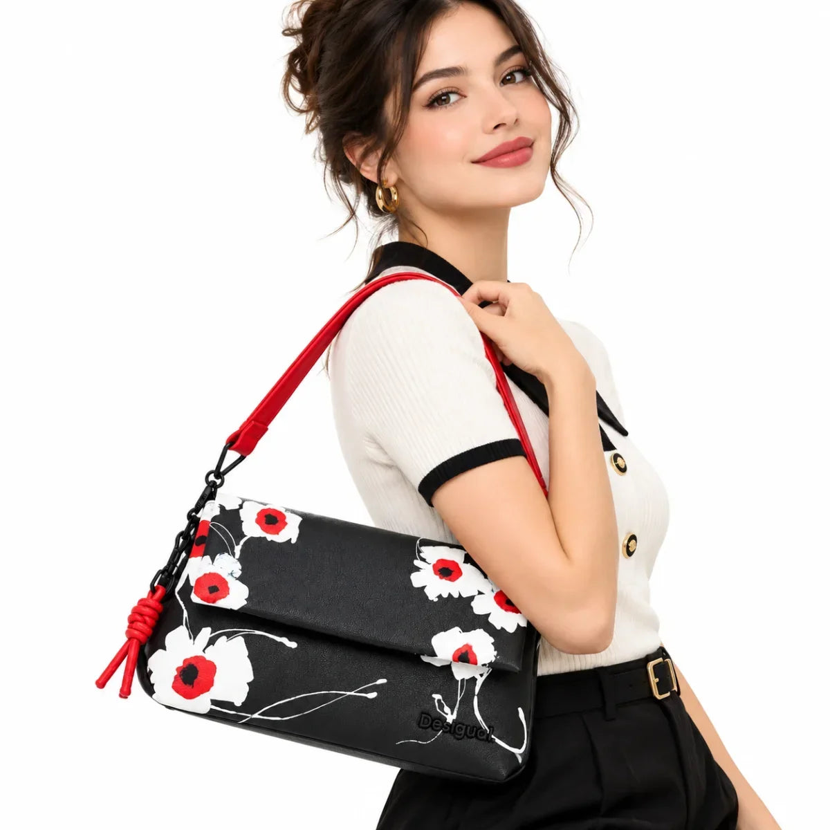 Desigual Ribbed Shoulder Bag Women - BLK - Black